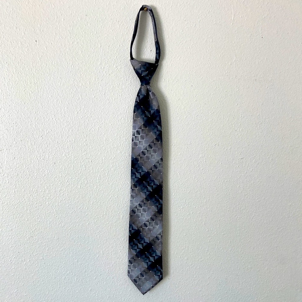 Gray Tiled & Stripe Design Zip Up Tie by Architect